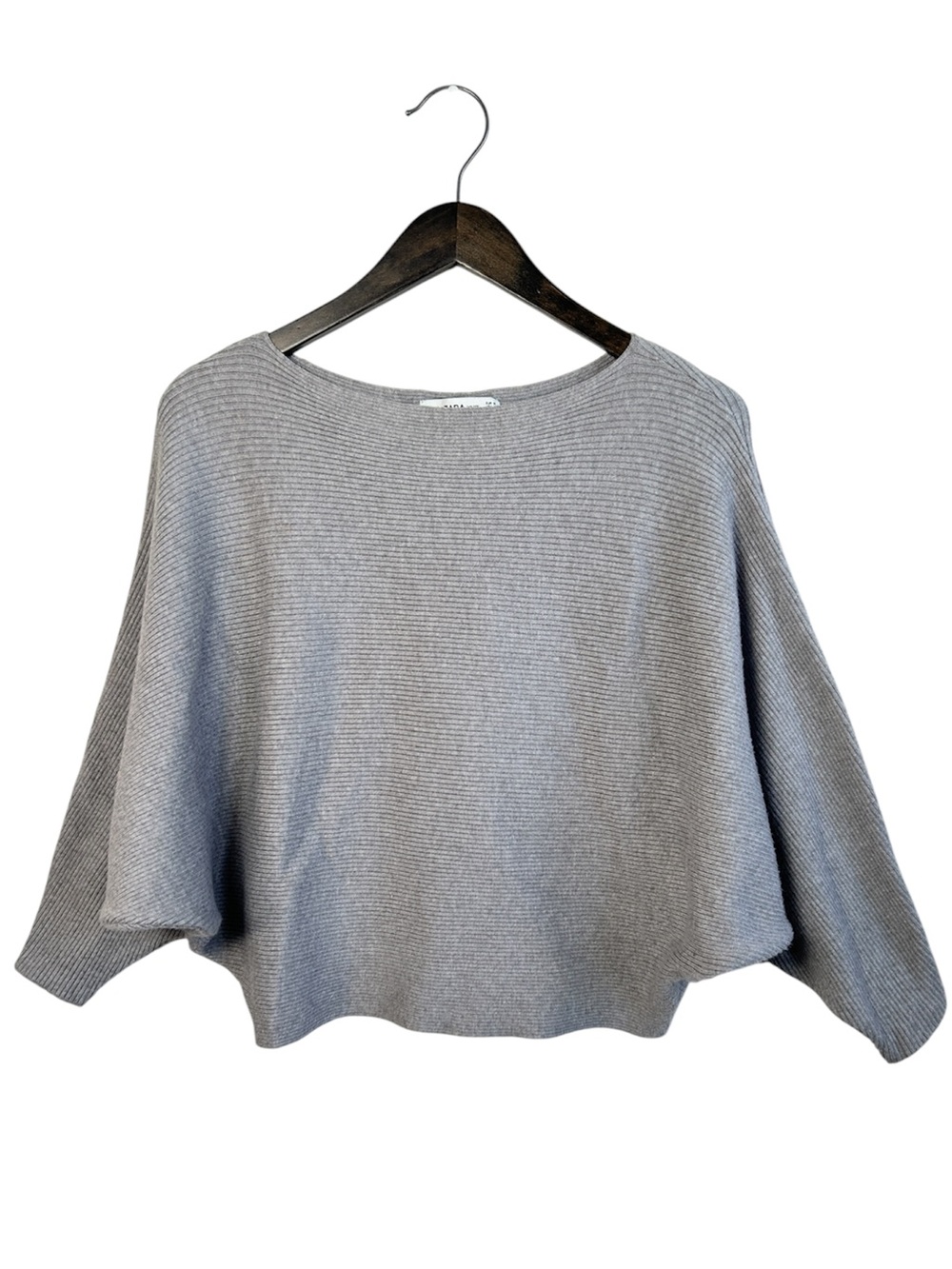 Zara Knit Batwing Boatneck Ribbed Knit Sweater